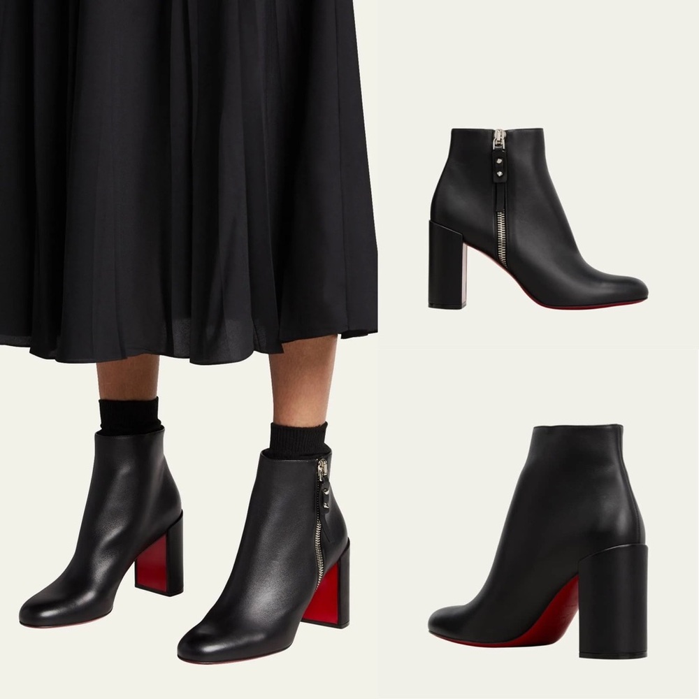 CHRISTIAN LOUBOUTIN
Ziptotal Calfskin Red Sole Booties Black leather Block Heel